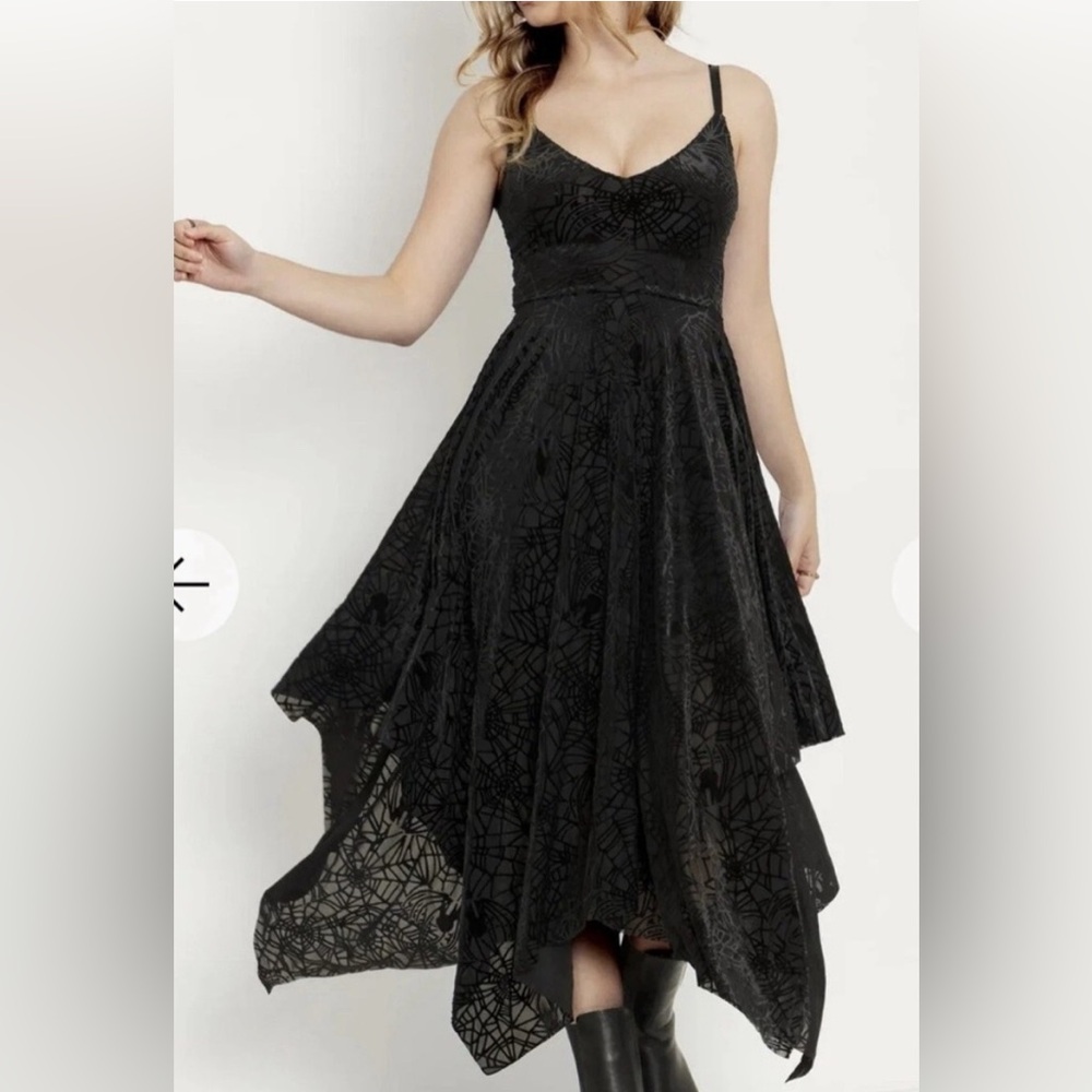 Black Milk CorpseBride Goth Burned Velvet Spider Threads Handkerchief Dress Sz M